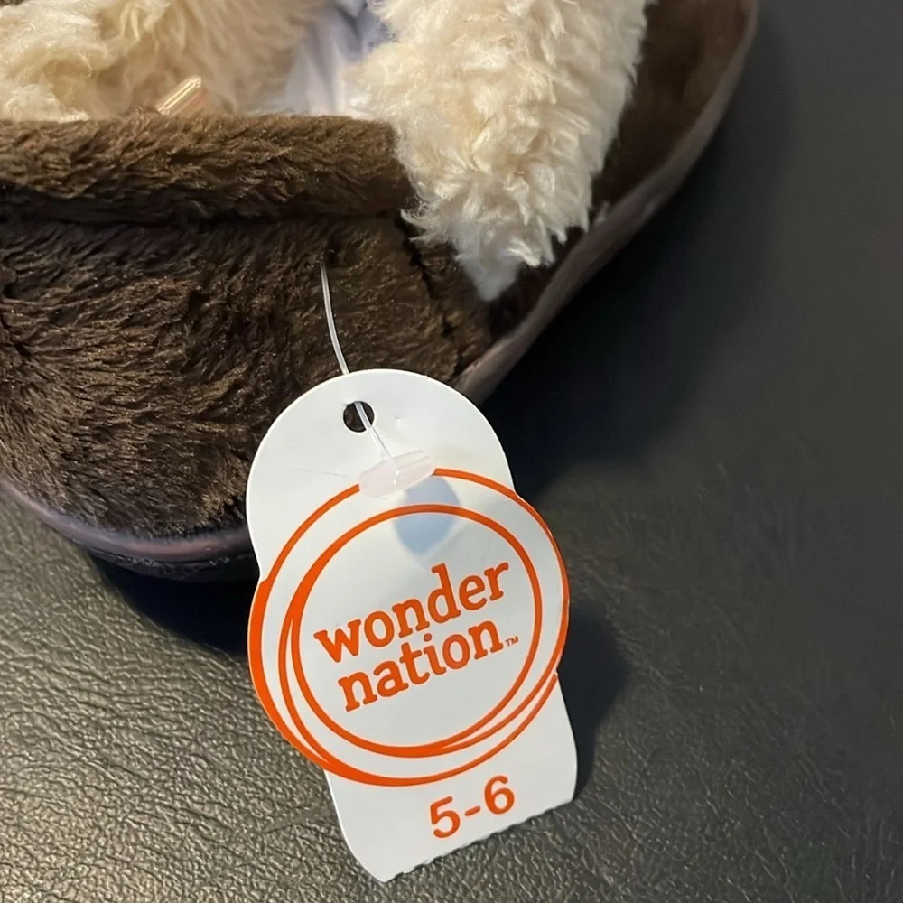 WONDER NATION Indoor/Outdoor Dog Slippers, Toddler Boys 5.5, Brown Cream